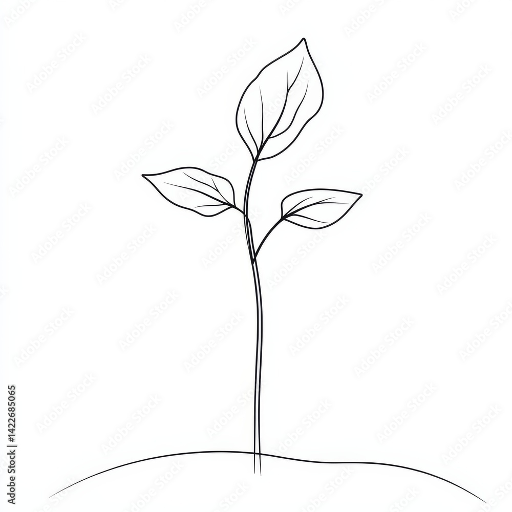Single continuous line art sprout growth isolated on white background. Vector illustration