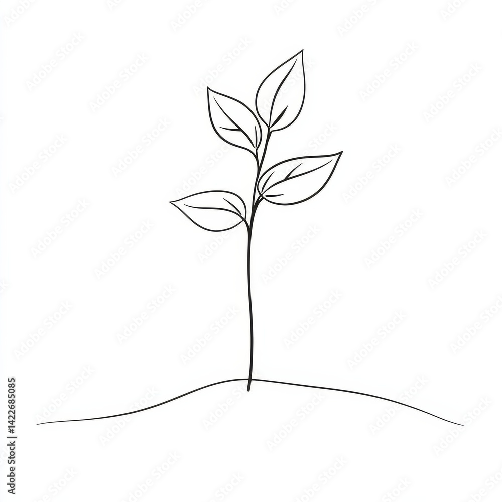 Single continuous line art sprout growth isolated on white background. Vector illustration