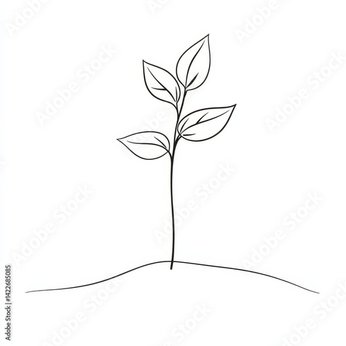Obraz na płótnie Single continuous line art sprout growth isolated on white background. Vector illustration w salonie