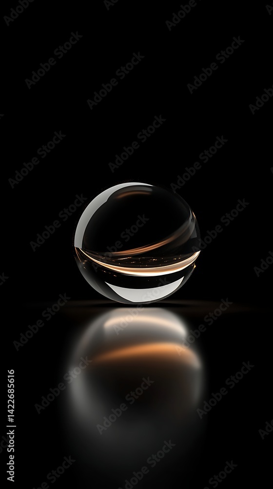 Oval glass orb, dark background, reflection Oval glass orb, dark background, reflection