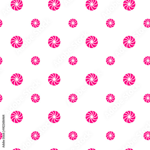 Valentine seamless pattern with swirl candy. Cute hand drawn wavy swirl candy isolated on white background. Doodle swirl candy design for Easter and sweets. Striped, twirl sweet wrapping paper