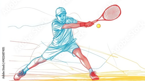 Obraz na płótnie Single continuous line drawing of young agile tennis player hit the ball from opponent. Sport exercise concept. w salonie