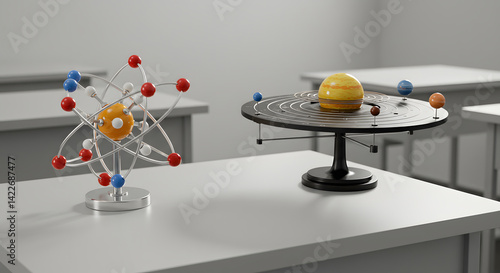 Atomic Structure & Solar System Models on Classroom Desks