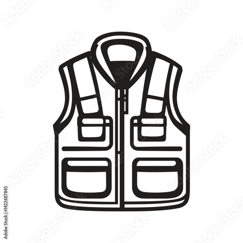 Black and White Outline Vest on Transparent Background, Clothing Item