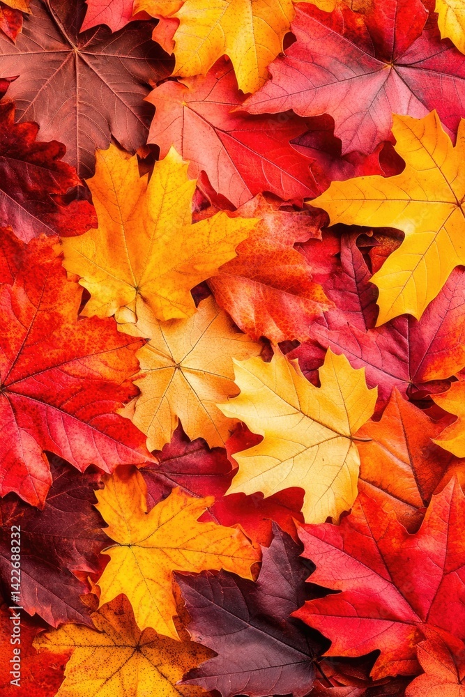 Dense Collection of Autumn Leaves in Red Orange and Yellow Creating a Warm Seasonal Background with Natural Vibrant Textured Color Dense Collection of Autumn Leaves in Red Orange and Yellow Creating a Warm Seasonal Background with Natural Vibrant Textured Color