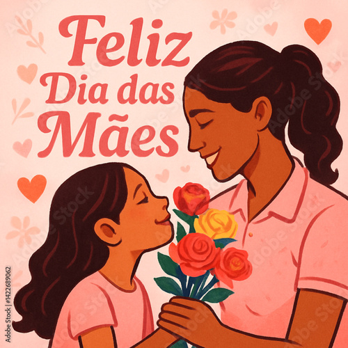 Ilustração vetorial estilizada de mãe e filha no dia das Mães