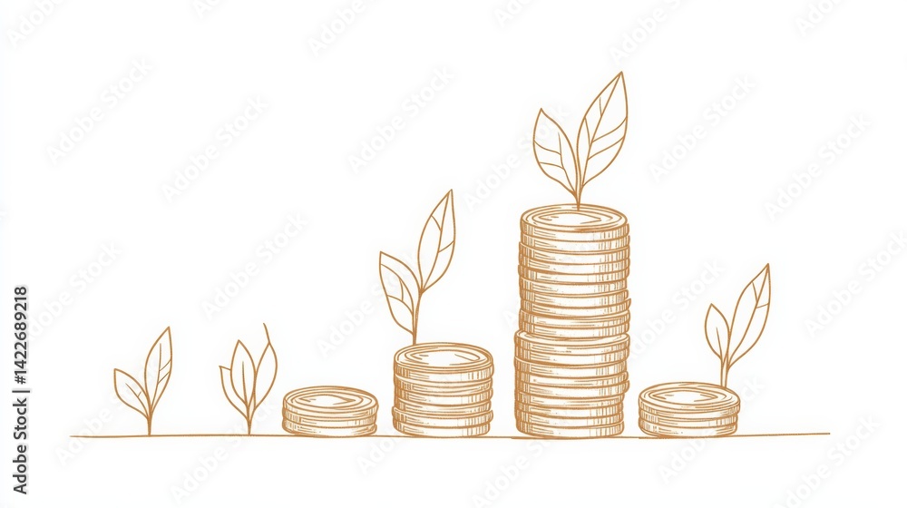 Single continuous line drawing step of coins stacks, money, saving and investment or family planning. Concept for return money saving and investment. One line draw graphic design vector illustration
