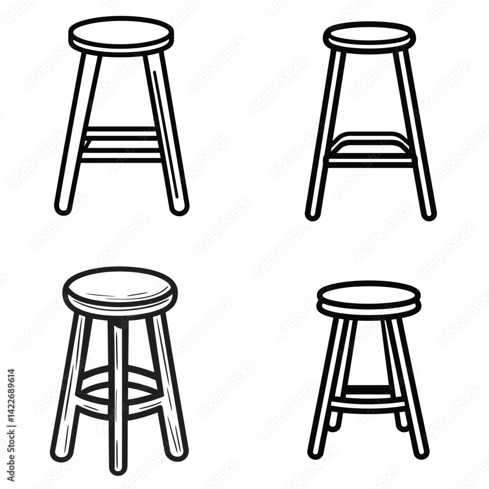 Black Outline Stool Set on Transparent Background Furniture Icon Design Black Outline Stool Set on Transparent Background Furniture Icon Design