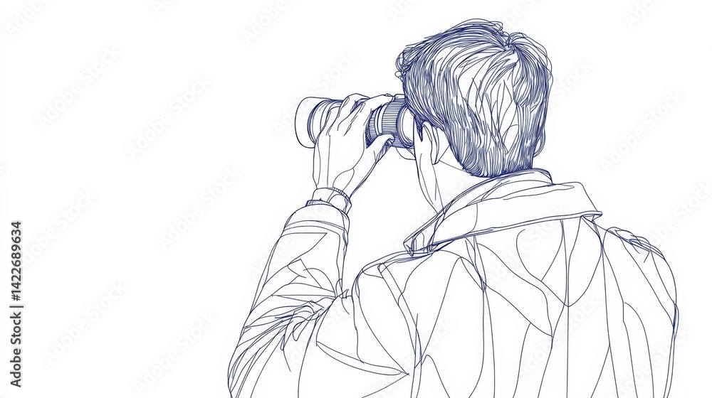 Single continuous line drawing young businessman looking through binoculars searching for job. Find all opportunities in the world of suitable jobs. One line draw graphic design vector illustration