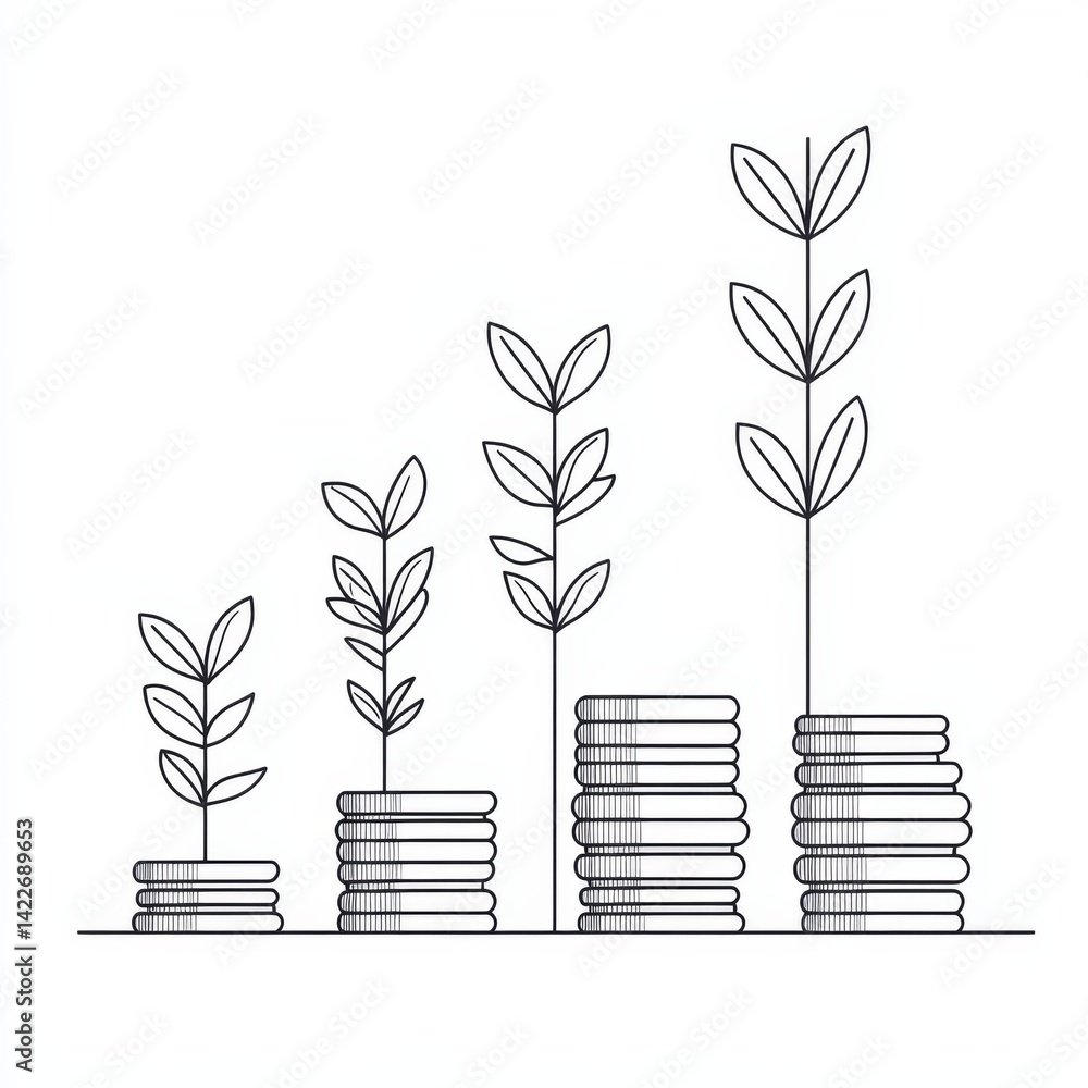 Single continuous line drawing step of coins stacks, money, saving and investment or family planning. Concept for return money saving and investment. One line draw graphic design vector illustration