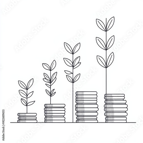 Obraz na płótnie Single continuous line drawing step of coins stacks, money, saving and investment or family planning. Concept for return money saving and investment. One line draw graphic design vector illustration w salonie