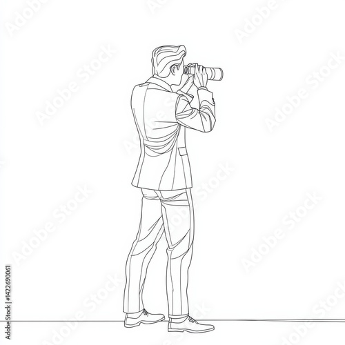 Obraz na płótnie Single continuous line drawing young businessman looking through binoculars searching for job. Find all opportunities in the world of suitable jobs. One line draw graphic design vector illustration w salonie