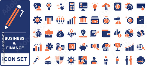 Finance and business line icons collection. Big UI icon set in a flat design. Thin outline icons pack. Vector illustration