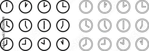 World time clocks icon set. Twelve clocks showing time form one to twelve hours stock illustration Clocks hands icon. Vector illustration isolated on white background clock icon vector illustration