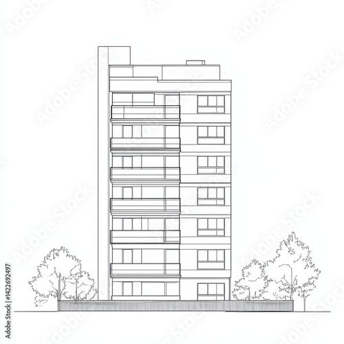 Obraz na płótnie Single continuous line drawing of an apartment building in a modern city, showcasing home architecture and property design. w salonie