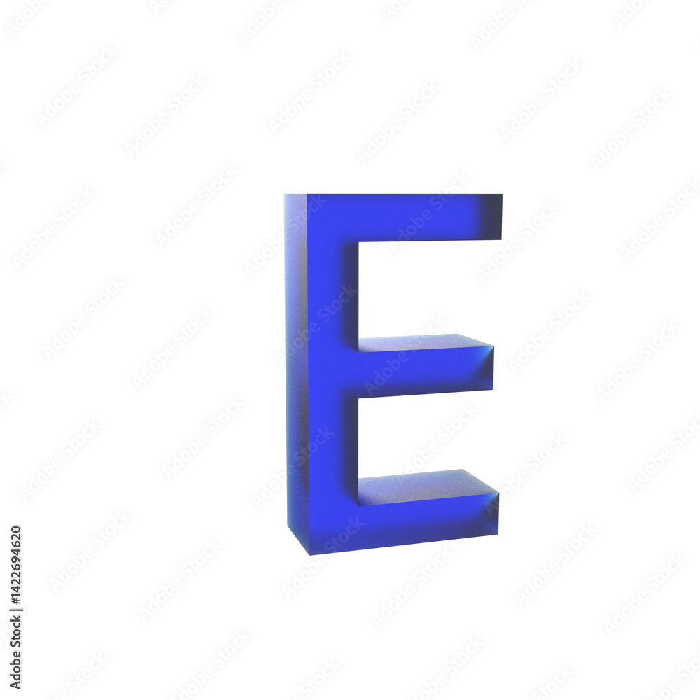 3d blue Glassmorphic E letter isolated, typographic design 3d blue Glassmorphic E letter isolated, typographic design