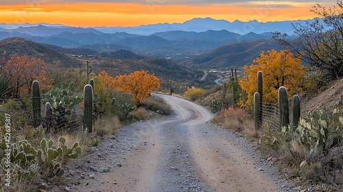 Scenic Desert Road at Sunset: Arizona's Autumnal Beauty