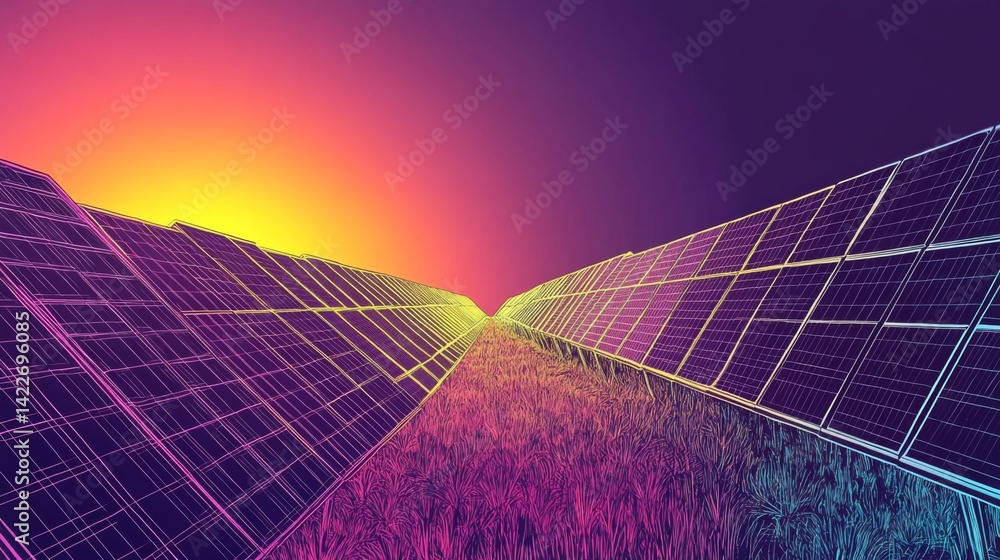 Solar energy in continuous line art drawing style. Solar panels facing the Sun to collect heat