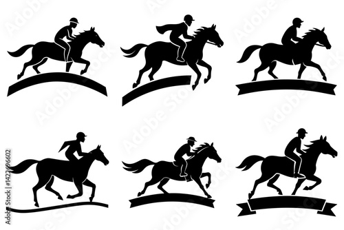 Silhouette of a racing horse and jockey crossing a finish line