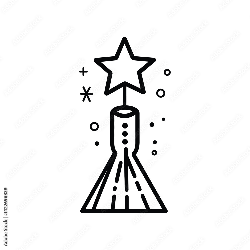 Isolated Black Icon of Rocket with Star on Transparent Background Design Isolated Black Icon of Rocket with Star on Transparent Background Design