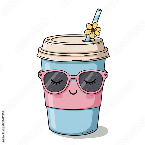 Animated Coffee Cup with Sunglasses Smiling and Ready for Summer Fun