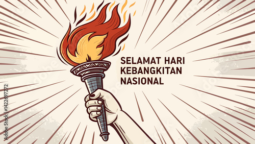 Animated Hand Holding a Burning Torch with Flames and Light Rays