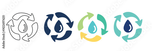 Obraz na płótnie Water recycle icon clipart set. Environmental save water cycle signages clip art collection for pictogram, infographic and symbol of nature conservation vector illustration.
w salonie