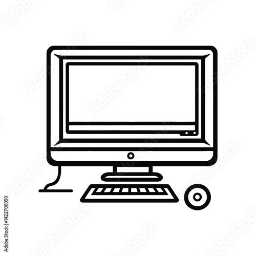 Old Desktop PC Outline Icon with Keyboard and Mouse over Transparent Background