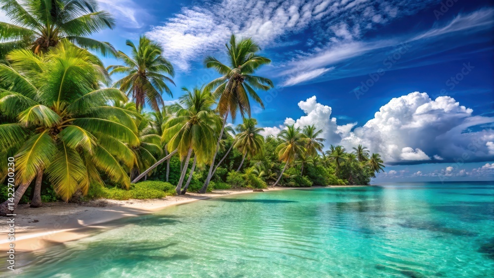 Sunny day at Gorango Beach with palm trees and turquoise water, turquoise water Sunny day at Gorango Beach with palm trees and turquoise water, turquoise water