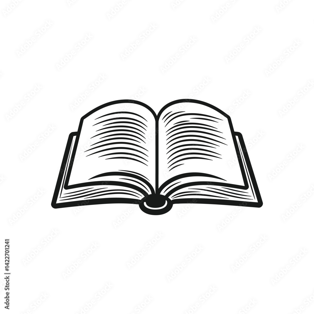 Opened Book Graphic, Black Outline, Simple Design, White Pages,Transparent Background Opened Book Graphic, Black Outline, Simple Design, White Pages,Transparent Background