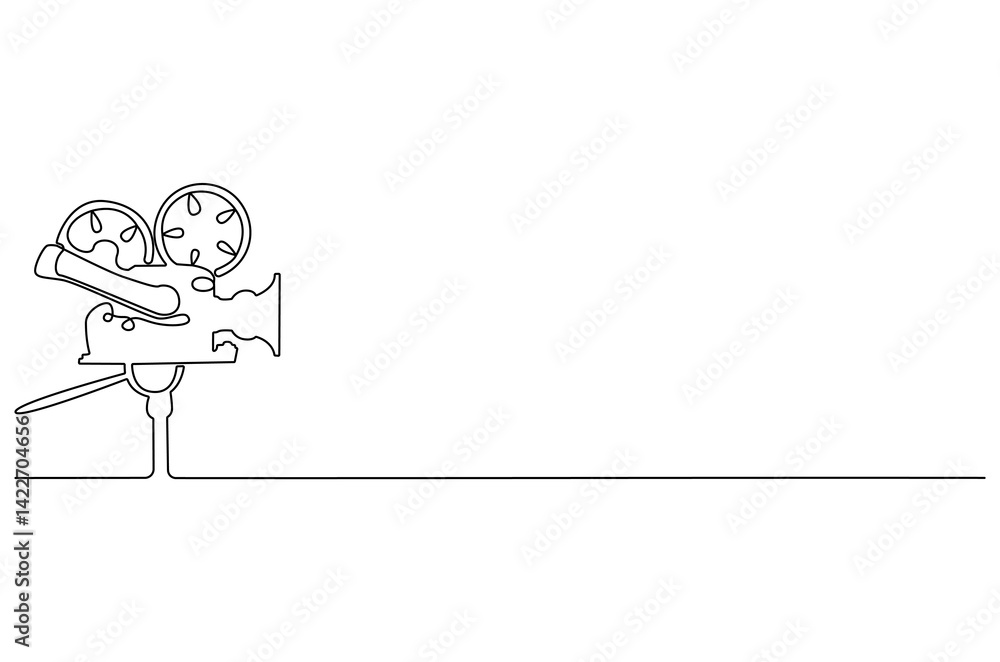 Continuous one line drawing of Movie camera. Single line drawing illustration Cinema camera. Professional camera concept vector art. Doodle line illustration. Continuous one line drawing of Movie camera. Single line drawing illustration Cinema camera. Professional camera concept vector art. Doodle line illustration.