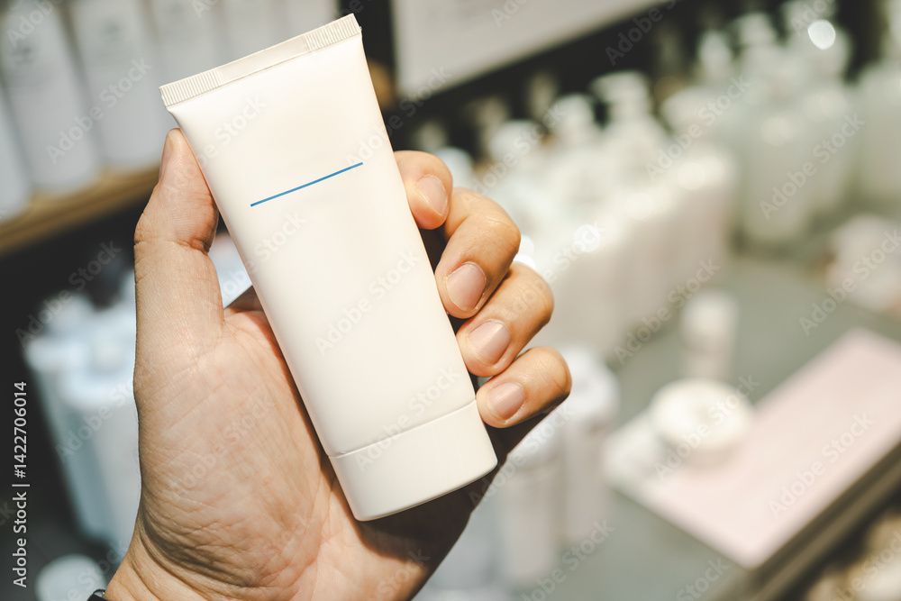 Blank plastic tube mockup for cosmetics with cap. Lotion skin care empty package bottle template container. Skincare cosmetic gel tube. A white tube of face cream.