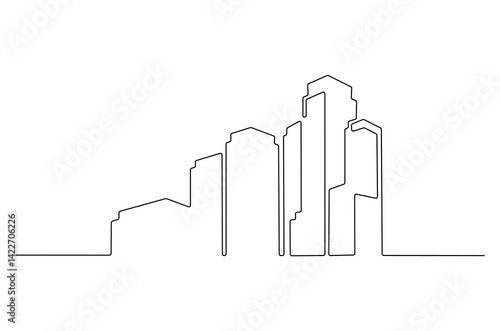 Continuous one line drawing of Building architecture. Single line drawing illustration of Smart building architecture. Real estate concept vector art. Doodle line illustration.