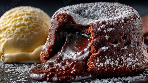Decadent Chocolate Lava Cake with Oozing Molten Center and Vanilla Ice Cream - made with Generative AI