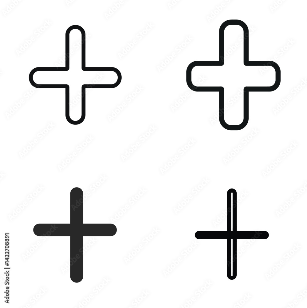 Fototapeta premium Plus Sign Icons Set, Add Shape Symbols, Simple Addition Glyph, Transparent Background