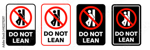 No Leaning icon set. Do not lean sign, signboard, symbol, label, logo, badge, icons, sticker, symbol, emblem, stamp, red, line, flat vector, isolated illustration on white background.