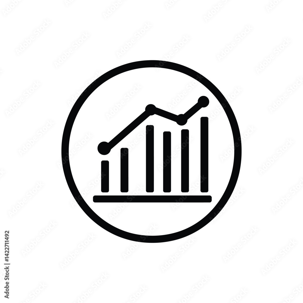 Rising Graph With Bars In a Circle, Statistical Growth, Black Line on Transparent BG Rising Graph With Bars In a Circle, Statistical Growth, Black Line on Transparent BG