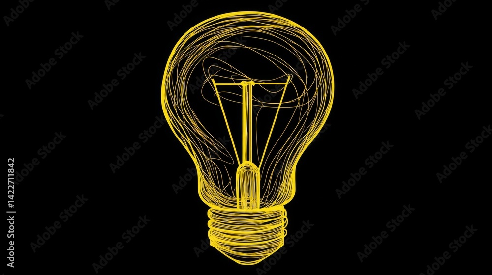 Turned on Lightbulb. Yellow continuous one line drawing of electric light bulb. Concept of idea emergence. Vector illustration