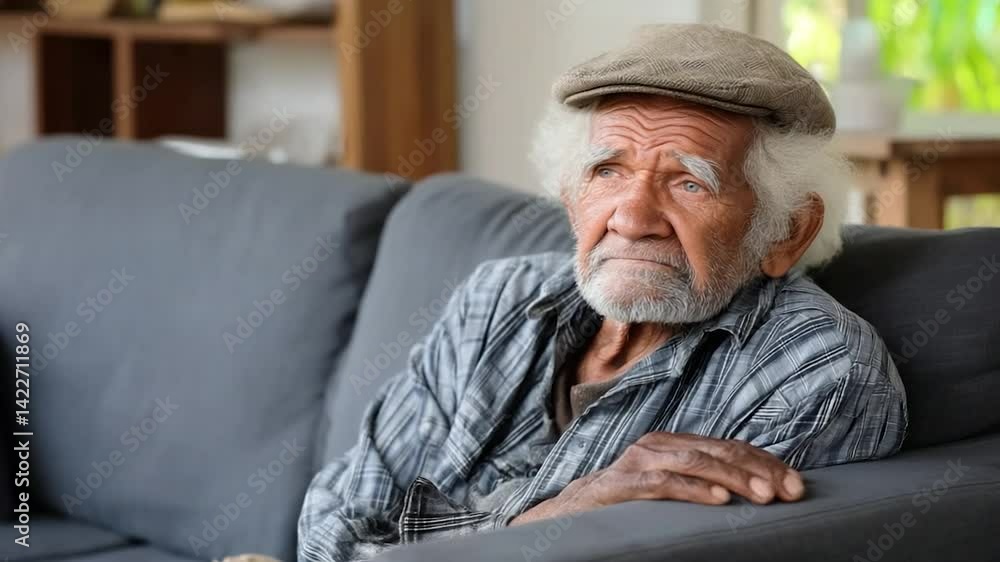 Elderly Man Deep In Thought on Sofa Elderly Man Deep In Thought on Sofa
