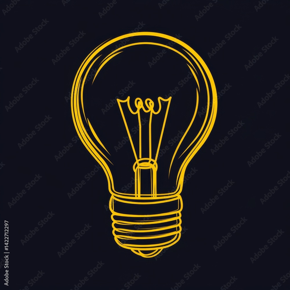 Turned on Lightbulb. Yellow continuous one line drawing of electric light bulb. Concept of idea emergence. Vector illustration
