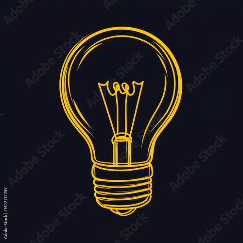 Obraz na płótnie Turned on Lightbulb. Yellow continuous one line drawing of electric light bulb. Concept of idea emergence. Vector illustration w salonie