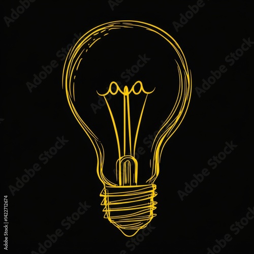 Turned on Lightbulb. Yellow continuous one line drawing of electric light bulb. Concept of idea emergence. Vector illustration