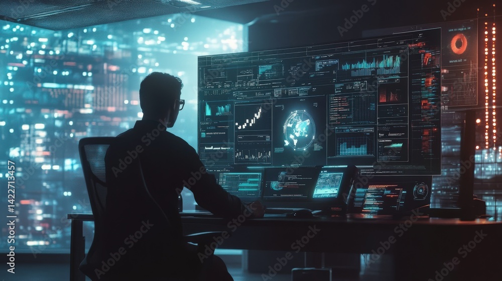 AI assistant analyzing data beside human in smart workspace AI assistant analyzing data beside human in smart workspace