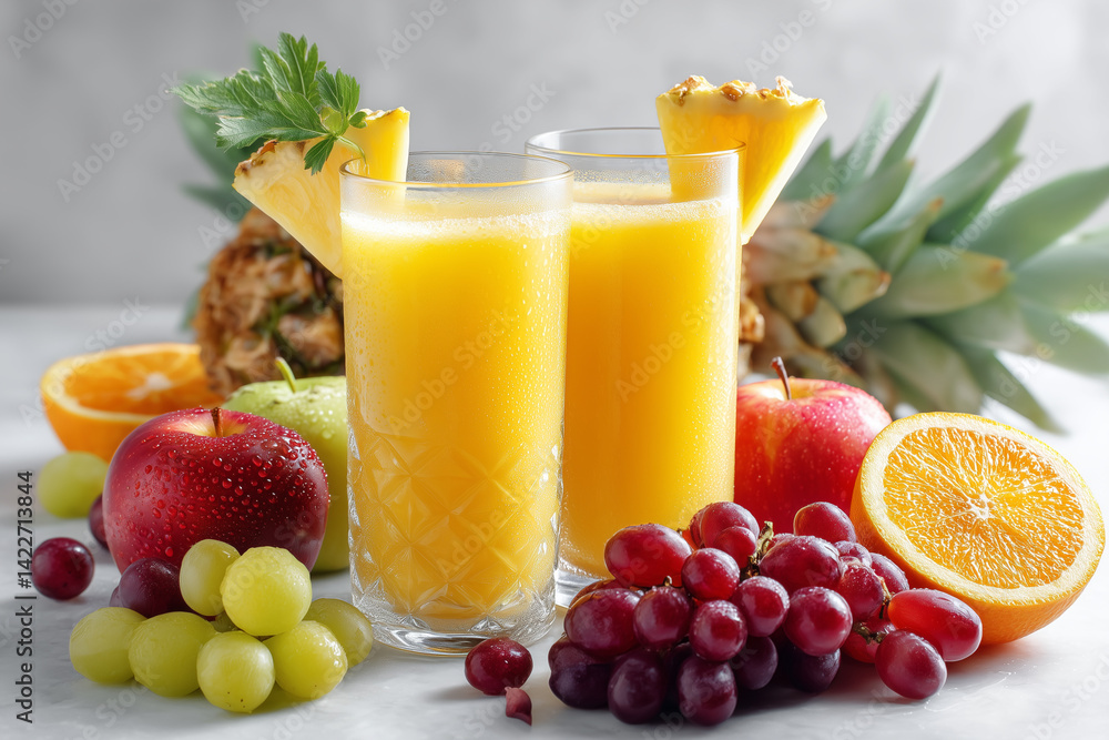 Fresh Fruit Juices with Pineapple and Grapes Fresh Fruit Juices with Pineapple and Grapes