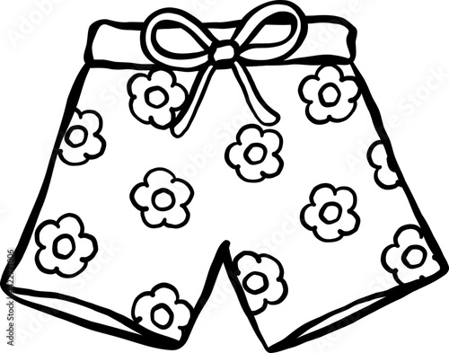 Groovy Summer Thing Floral Shorts Hand Drawn Outline Doodle 
