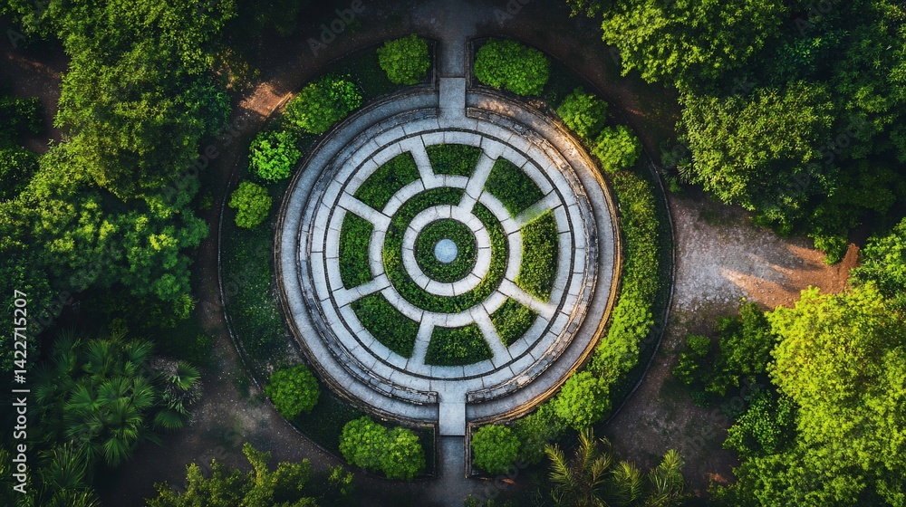 Naklejka premium Aerial View of a Circular Garden Maze