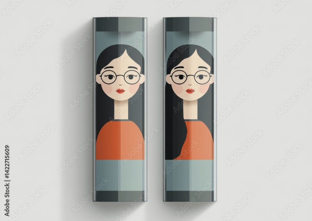 Two simple cartoon windows on a screen displaying avatars of two women talking to one another in a video call
