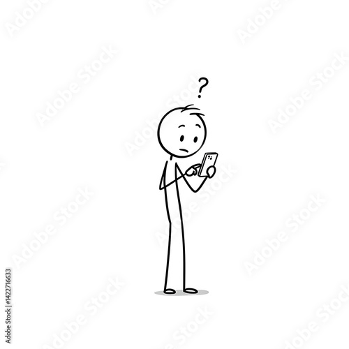 Confused Stick Figure Using Smartphone