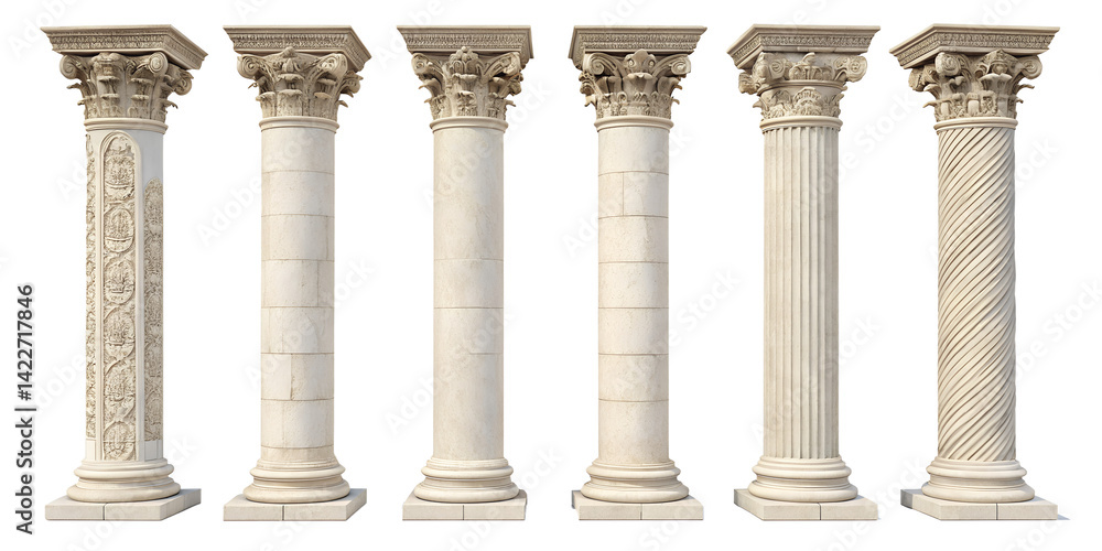 set of columns pillars isolated on white background png set of columns pillars isolated on white background png