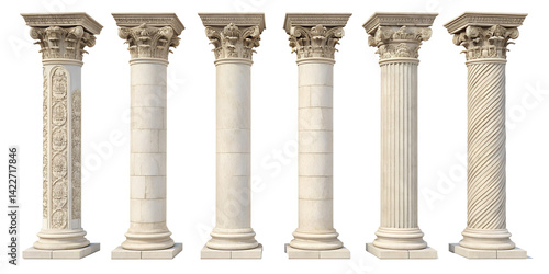 set of columns pillars isolated on white background png